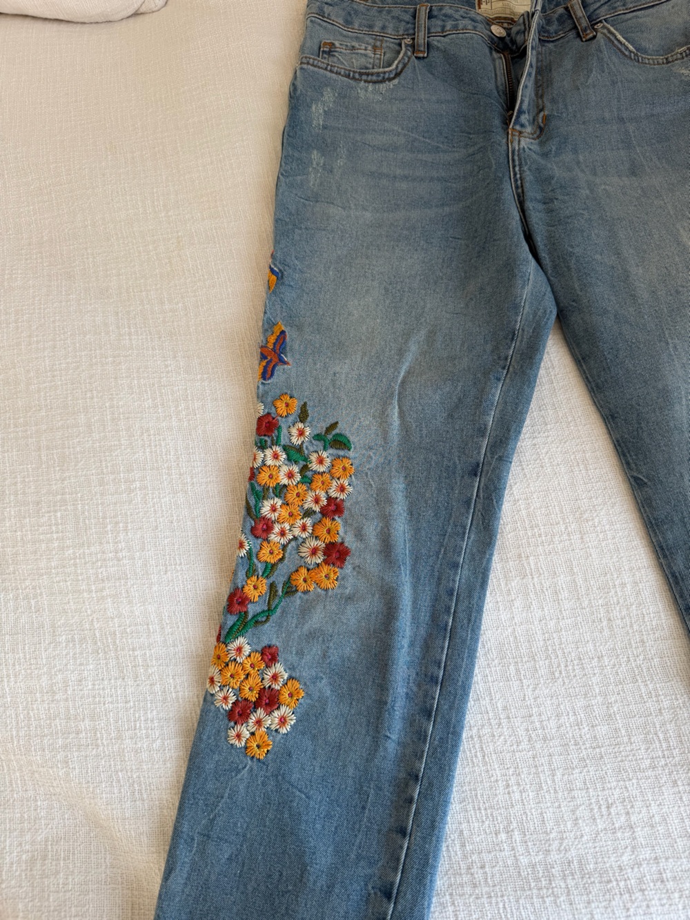 Free People Light Blue Skinny Jeans with Floral Embroidery - Picture 2 of 7